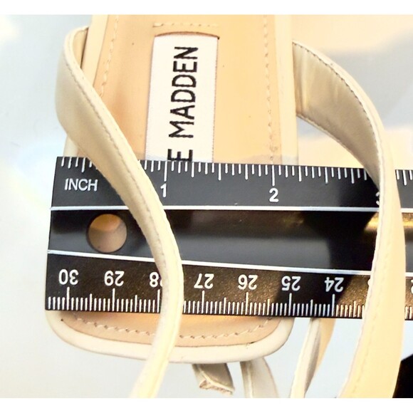 Steve Madden Renley Raffia Block Heel Ankle Strap Sandals Bone Size 11 Prom 3.5" - Picture 16 of 16